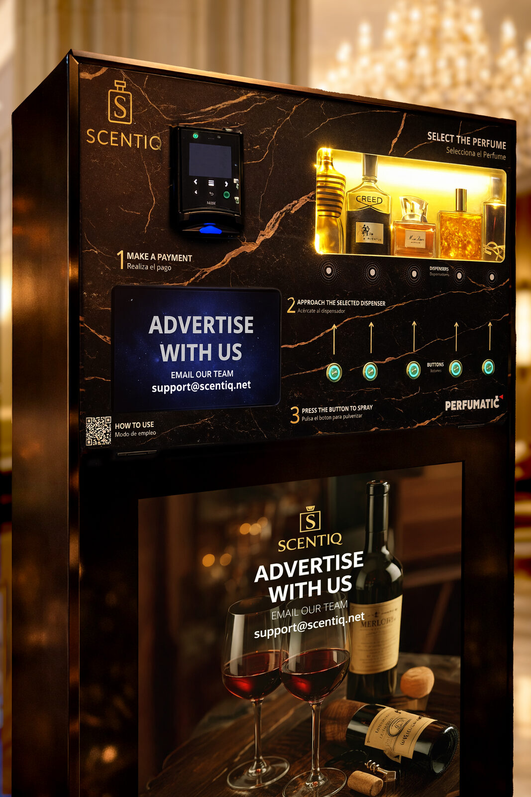 ScentIQ Stand in a luxury hotel lobby